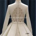 Pleating Ball Gown Custom Luxury Bridal Dress long sleeve V neck Plus Size satin Wedding Dress Bridal Gown